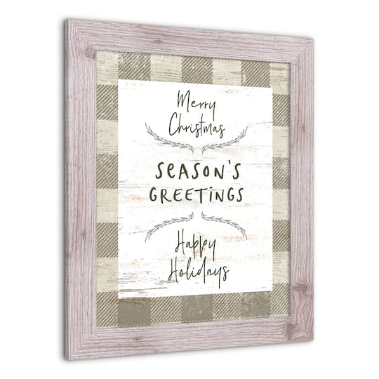 Taupe Buffalo Check Holiday Phrases Print in Western White Frame
